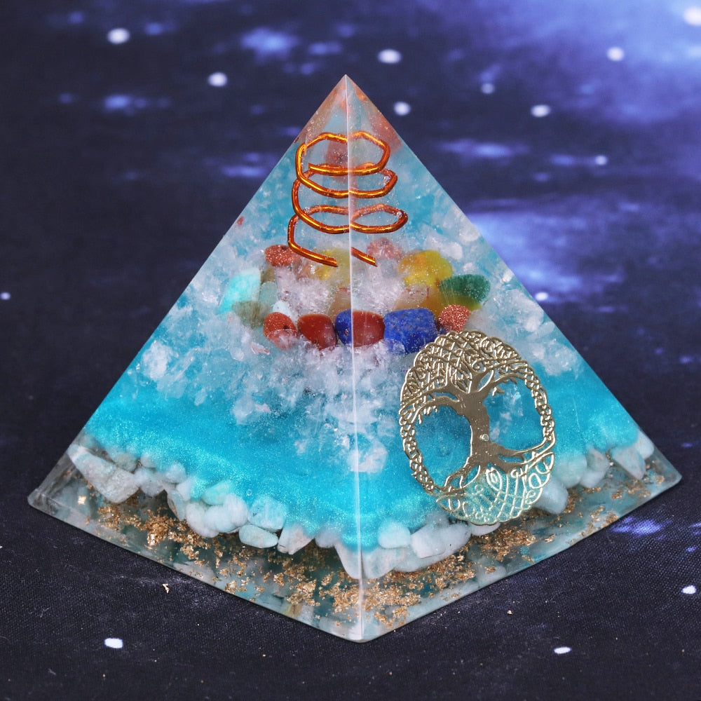 Tree Of Life Amazonite 7 Chakra Orgone Pyramid