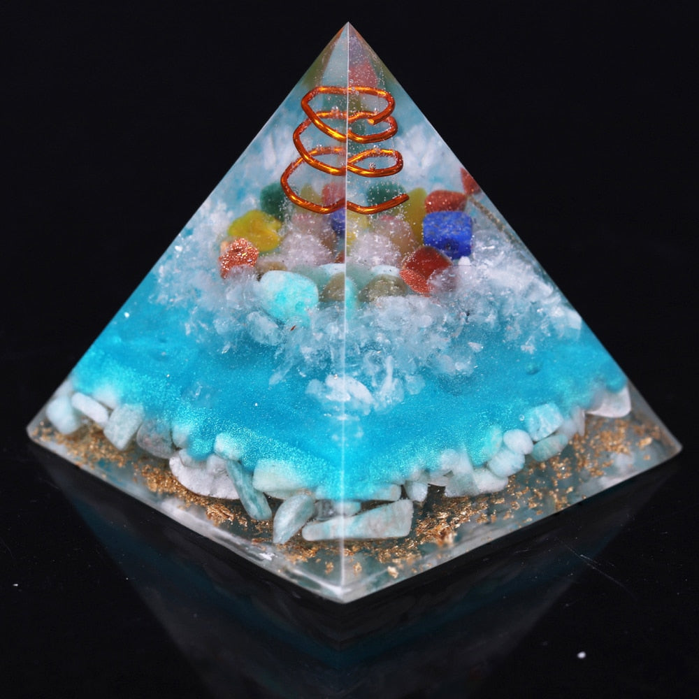 Tree Of Life Amazonite 7 Chakra Orgone Pyramid