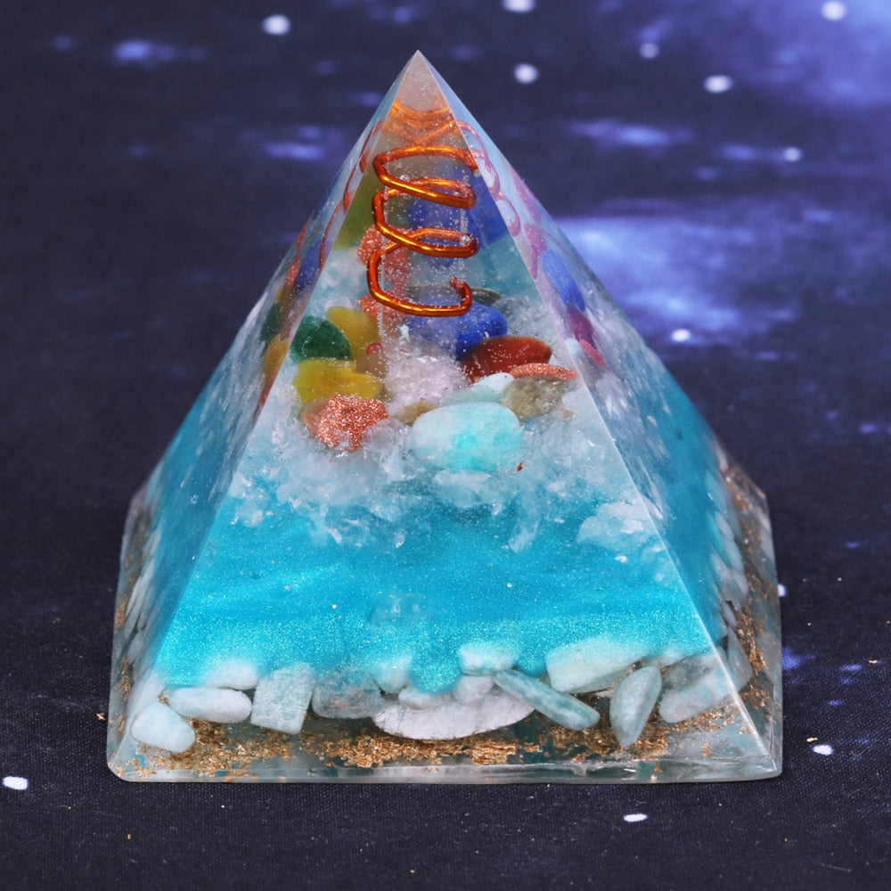 Tree Of Life Amazonite 7 Chakra Orgone Pyramid