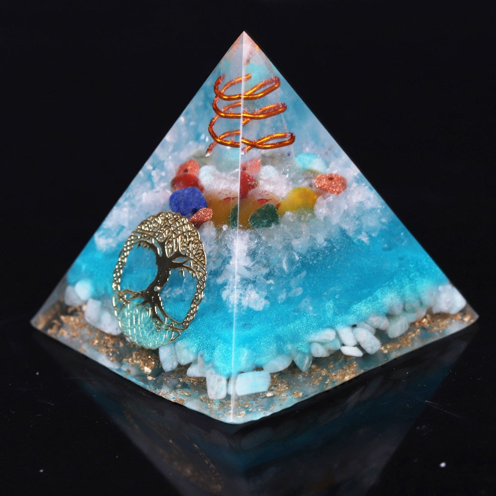 Tree Of Life Amazonite 7 Chakra Orgone Pyramid