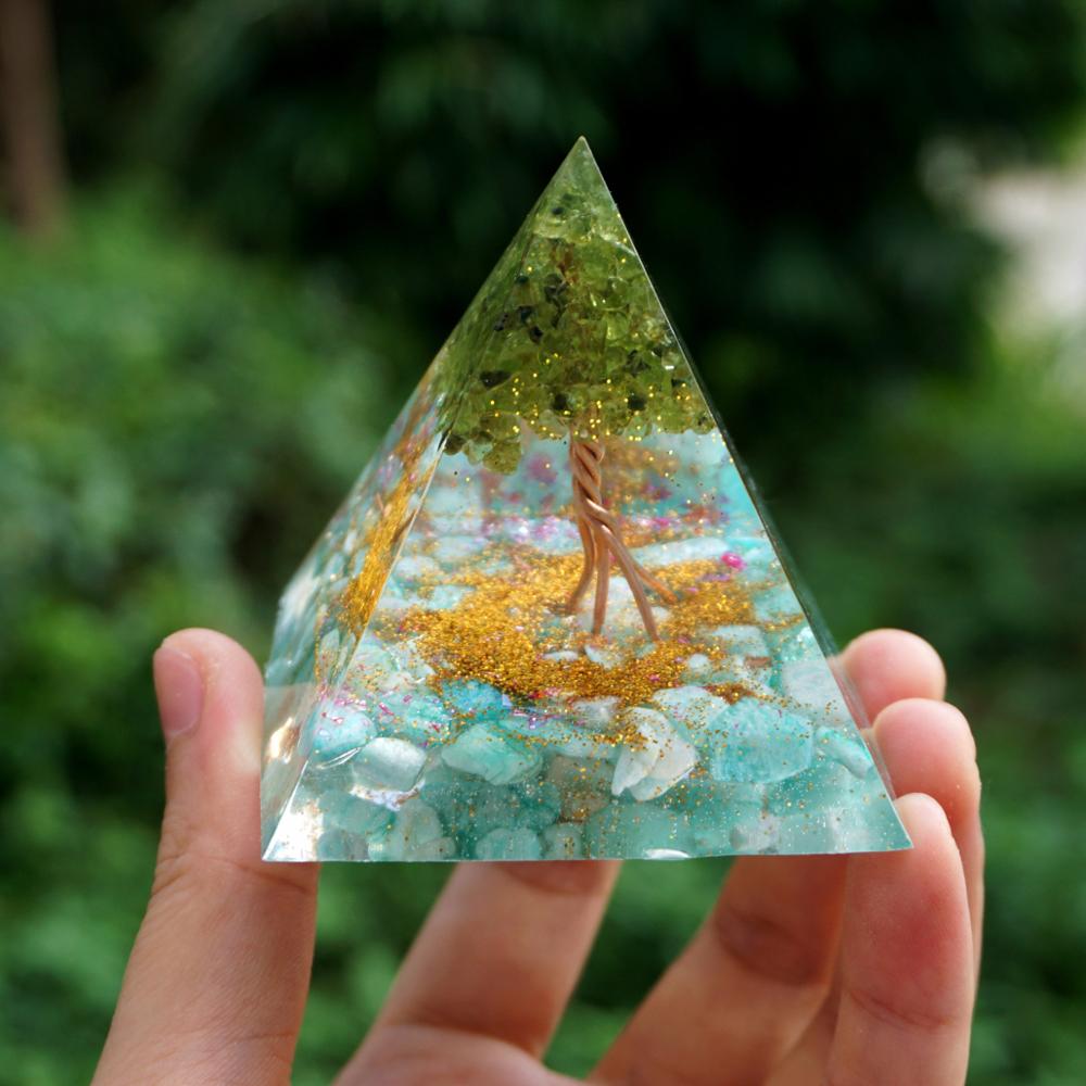Tree of Life Orgonite Peridot Pyramid