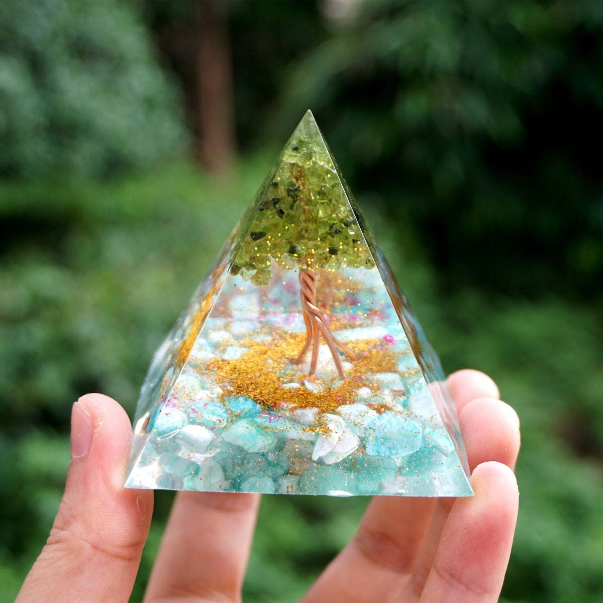 Tree of Life Orgonite Peridot Pyramid