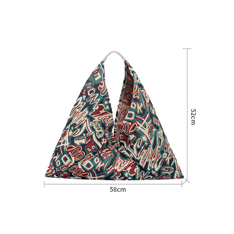 Triangular Cotton Shoulder Bag with Flowers & Butterfly Print