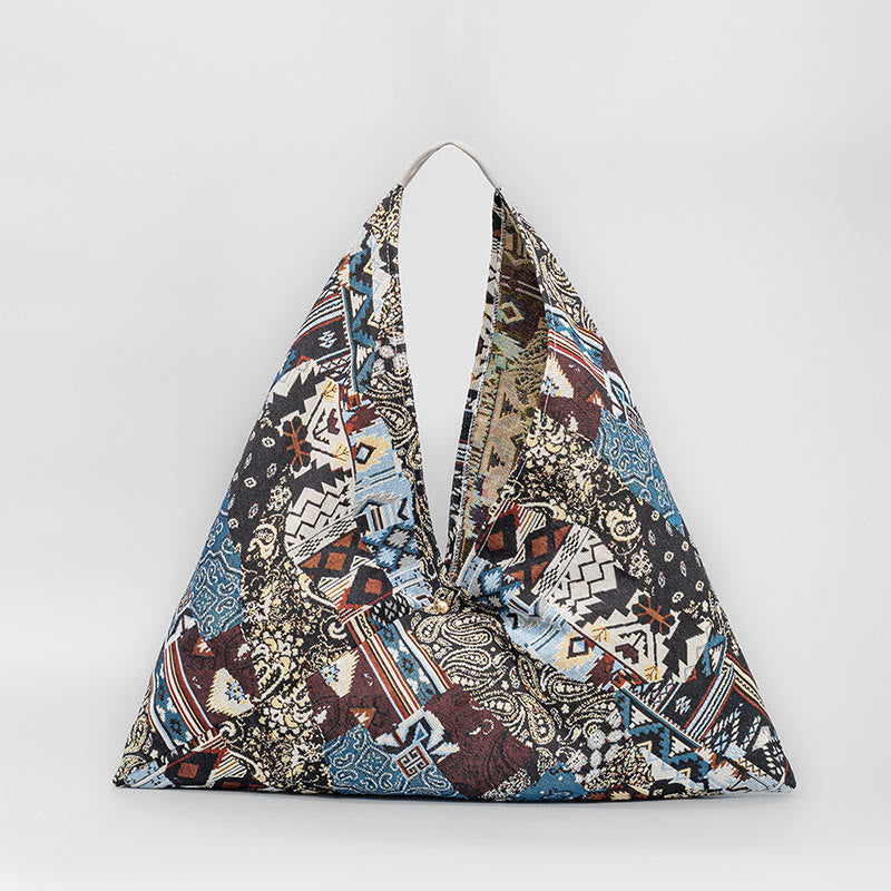 Triangular Cotton Shoulder Bag with Flowers & Butterfly Print