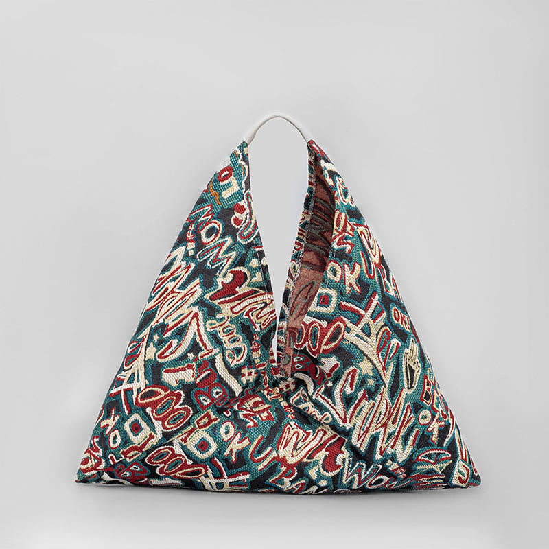 Triangular Cotton Shoulder Bag with Flowers & Butterfly Print