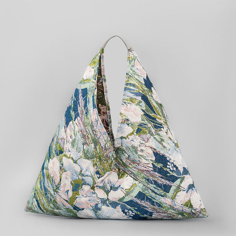 Triangular Cotton Shoulder Bag with Flowers & Butterfly Print