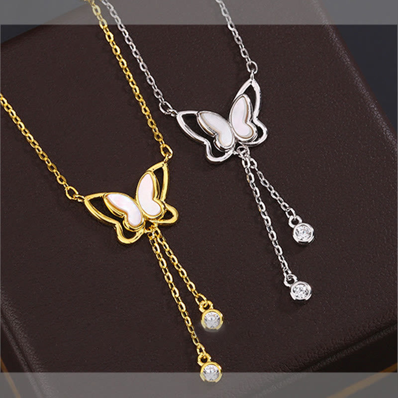 Tridacna Stone Butterfly Necklace | Sterling Silver Calm Pendant 41cm