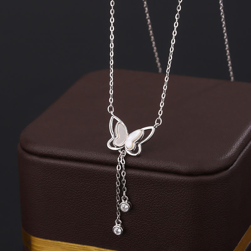 Tridacna Stone Butterfly Necklace | Sterling Silver Calm Pendant 41cm