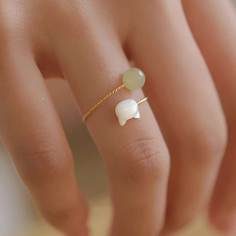 Tridacna Stone Cat Head Jade Blessing Ring for Balance