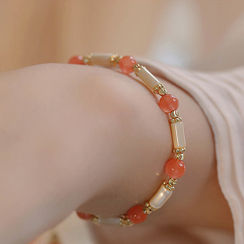 Tridacna Stone and Hetian Jade Blessing Bracelet 6mm