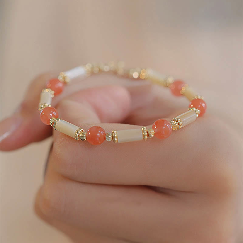 Tridacna Stone and Hetian Jade Blessing Bracelet 6mm