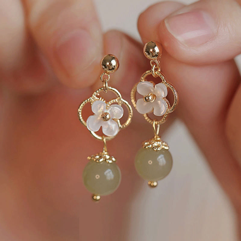 Tridacna Stone Jade Drop Earrings for Prosperity & Calm