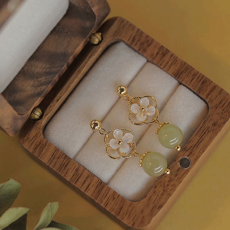 Tridacna Stone Jade Drop Earrings for Prosperity & Calm