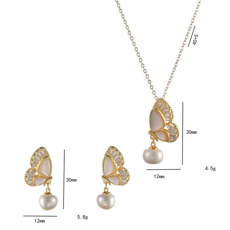 Tridacna Stone Pearl Butterfly Healing Jewelry Set