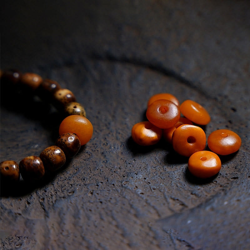 Triple Wrap Agate Bracelet with Bodhi Seed & Amber Beads