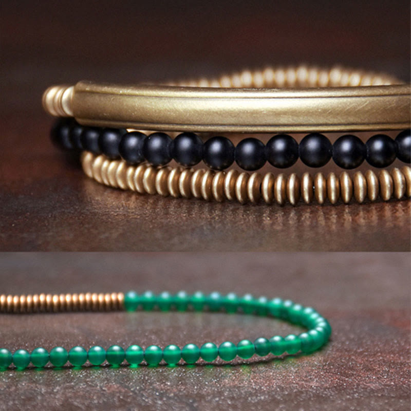 Triple Wrap Agate Stone Protection Copper Bracelet