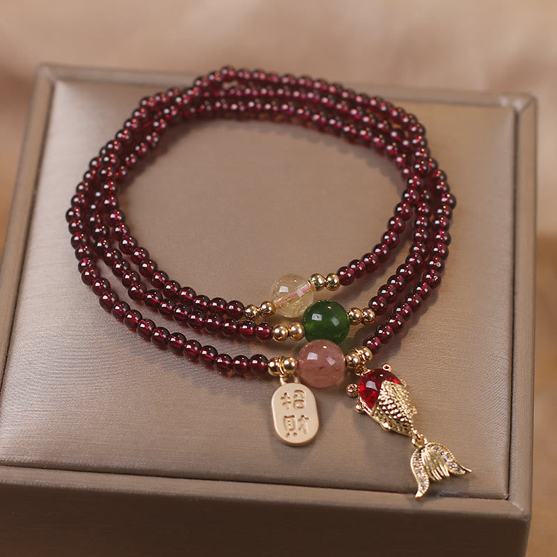 Triple Wrap Garnet Bracelet with Peace Buckle and Crystal Healing
