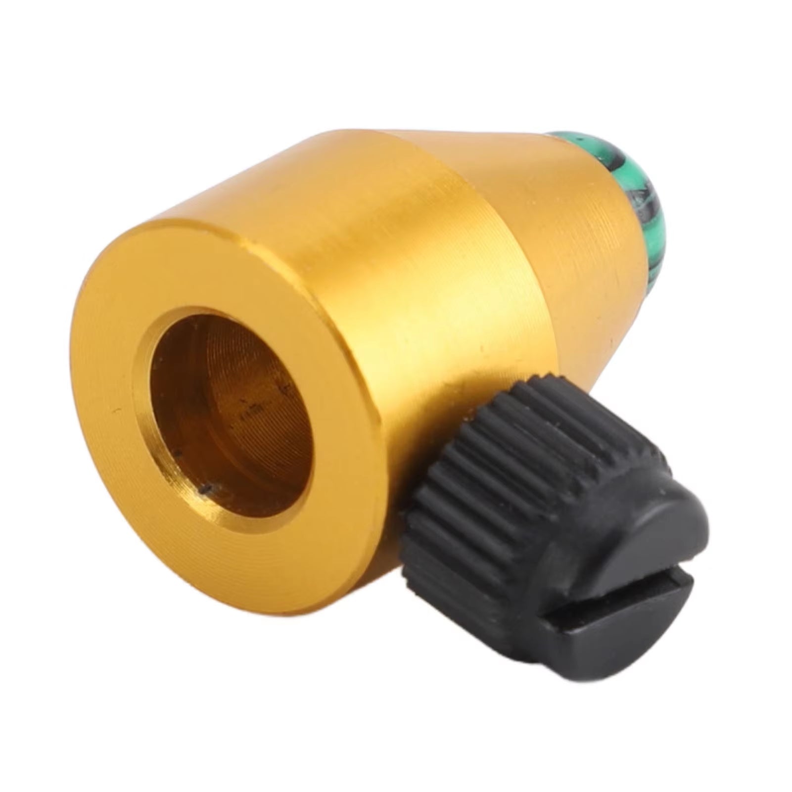 Gold-colored metal cylinder with black knob for Tuning Fork Feet accessory Crystal Feet