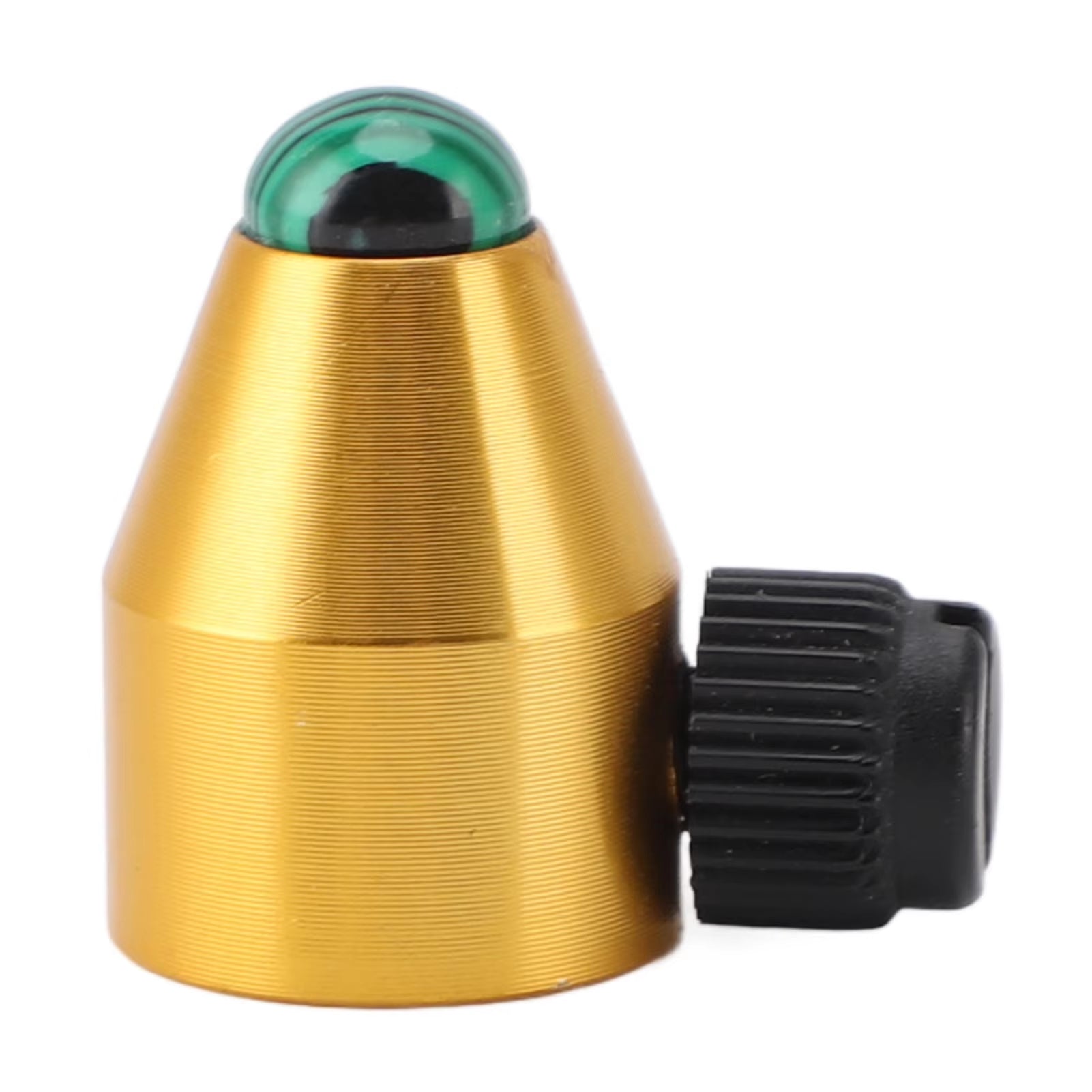 Gold metal cone with green dome top and black knob, Tuning Fork Feet accessory