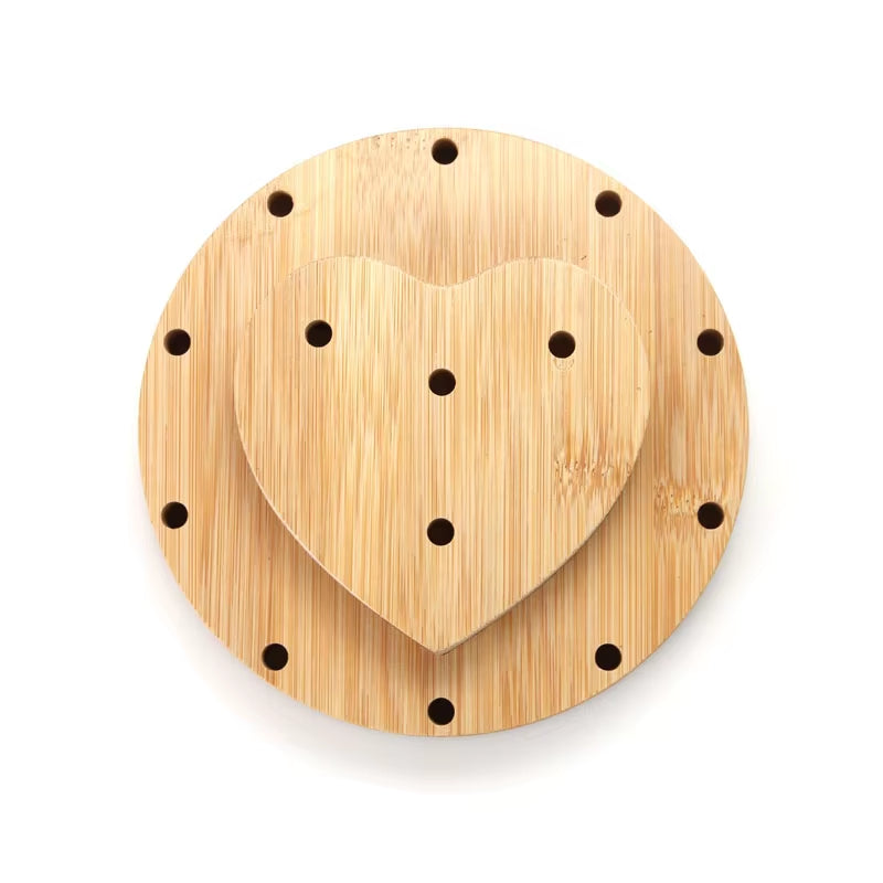 Heart-shaped bamboo trivet with circular holes for Tuning Fork Stand Holder