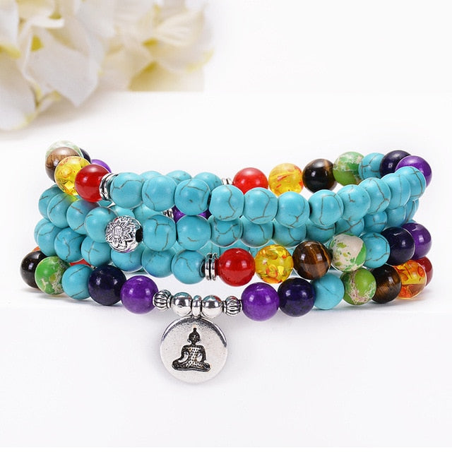 Turquoise 7 Chakra Mala Necklace 108 Bead Set