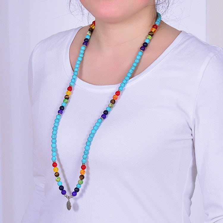 Turquoise 7 Chakra Mala Necklace 108 Bead Set