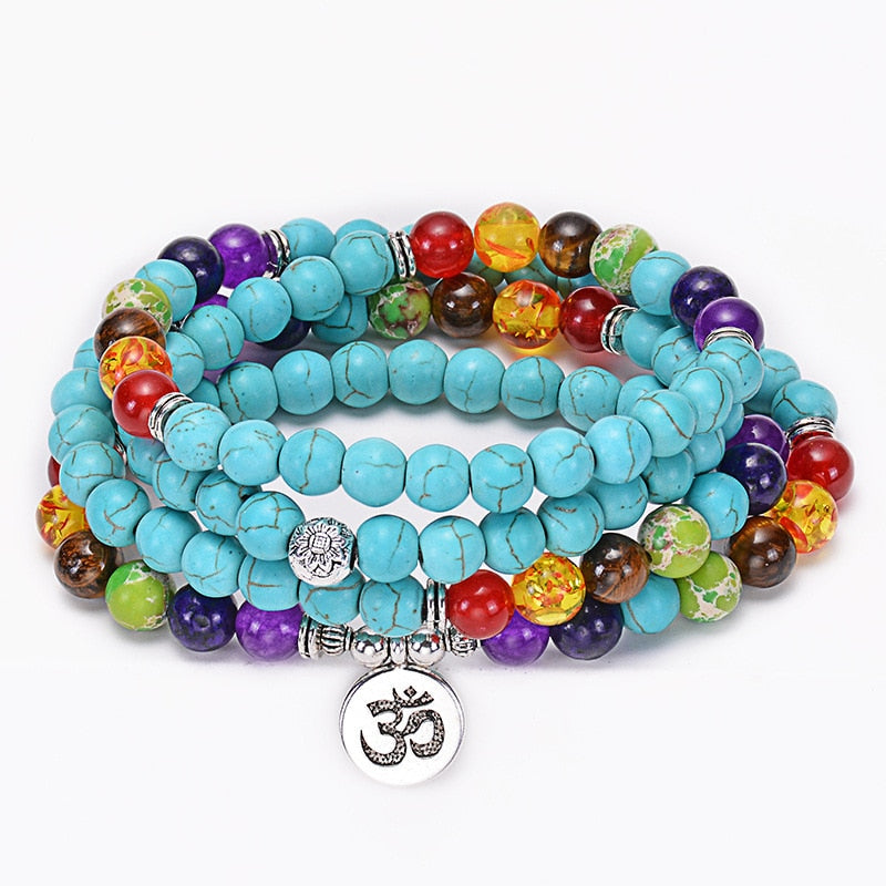 Turquoise 7 Chakra Mala Necklace 108 Bead Set