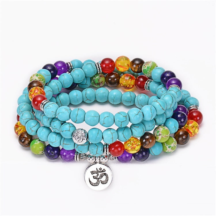 Turquoise 7 Chakra Mala Necklace 108 Bead Set