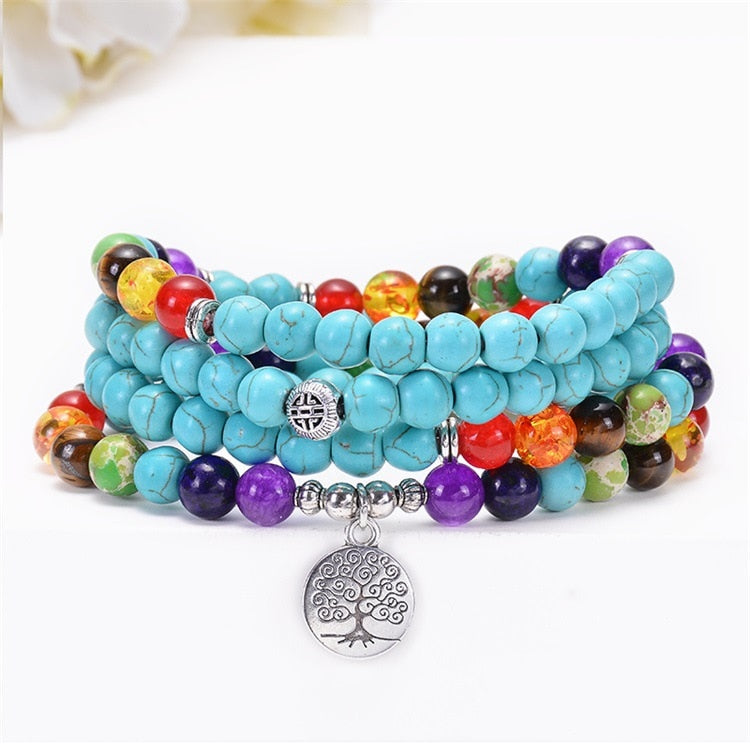 Turquoise 7 Chakra Mala Necklace 108 Bead Set