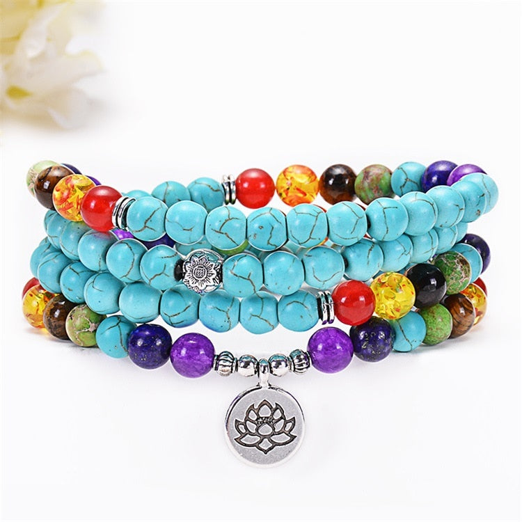 Turquoise 7 Chakra Mala Necklace 108 Bead Set