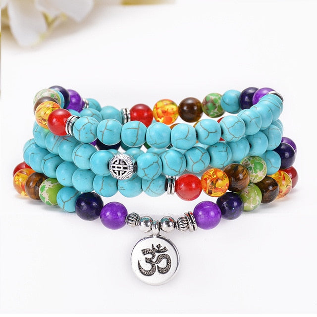 Turquoise 7 Chakra Mala Necklace 108 Bead Set