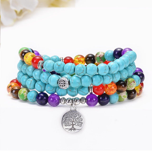 Turquoise 7 Chakra Mala Necklace 108 Bead Set