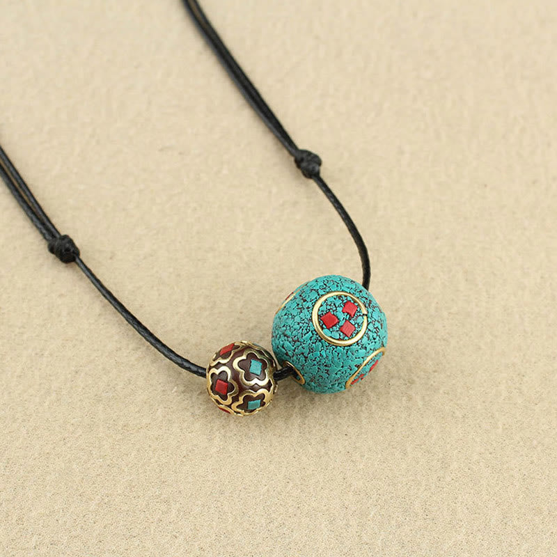 Turquoise Double Bead Protection Necklace Pendant