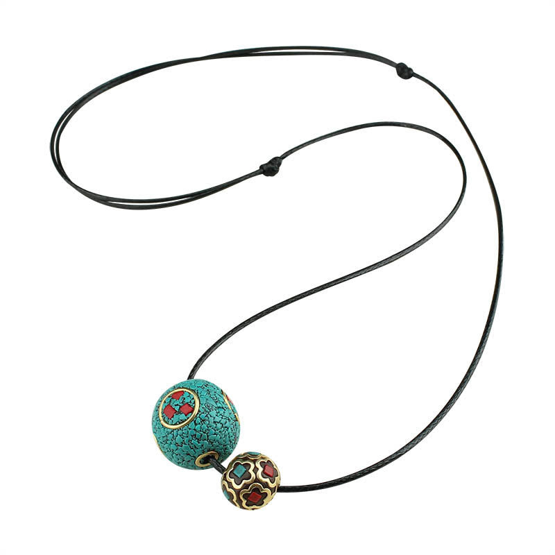 Turquoise Double Bead Protection Necklace Pendant