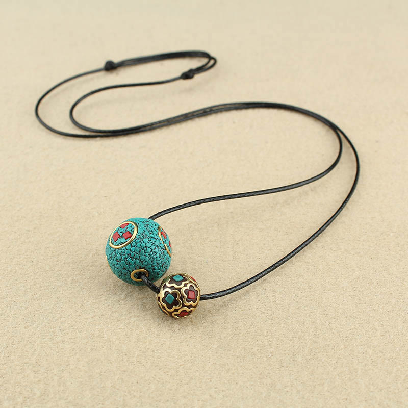 Turquoise Double Bead Protection Necklace Pendant