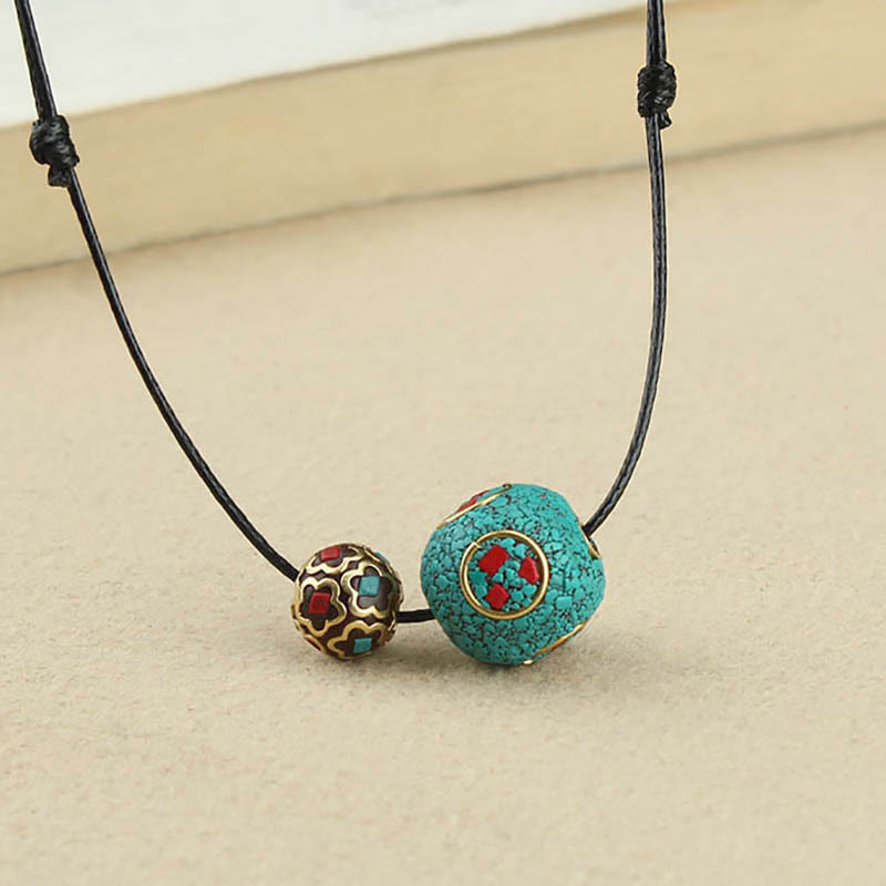 Turquoise Double Bead Protection Necklace Pendant