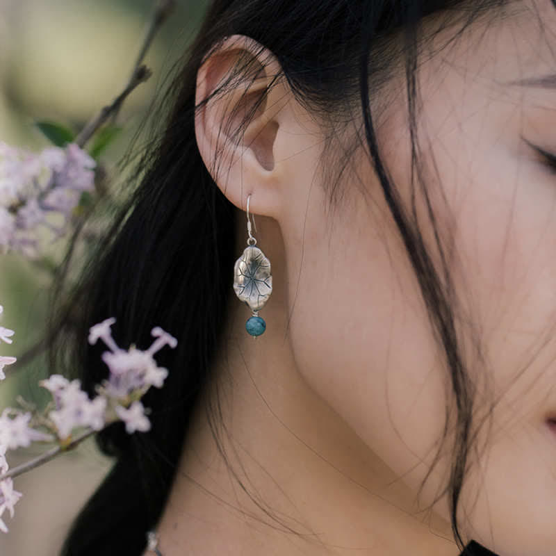 Turquoise Lotus Leaf Drop Earrings | 925 Silver Protection