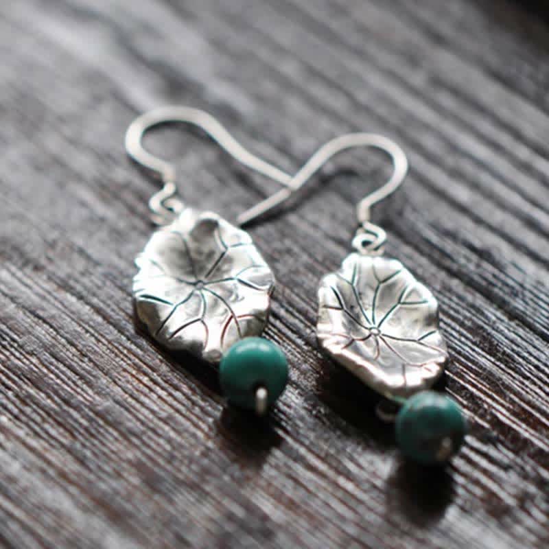 Turquoise Lotus Leaf Drop Earrings | 925 Silver Protection