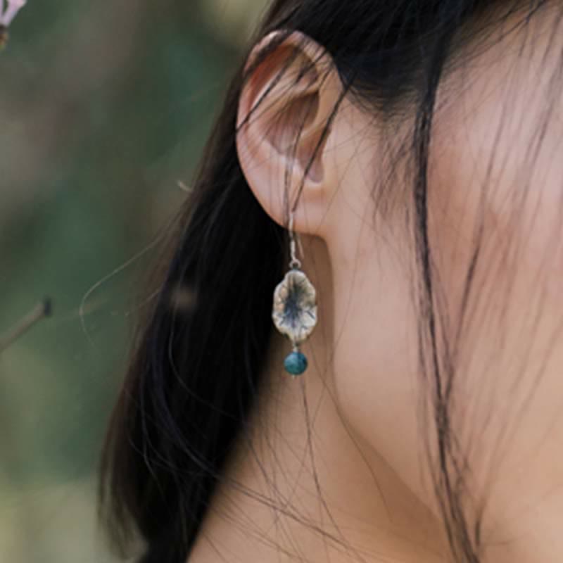 Turquoise Lotus Leaf Drop Earrings | 925 Silver Protection