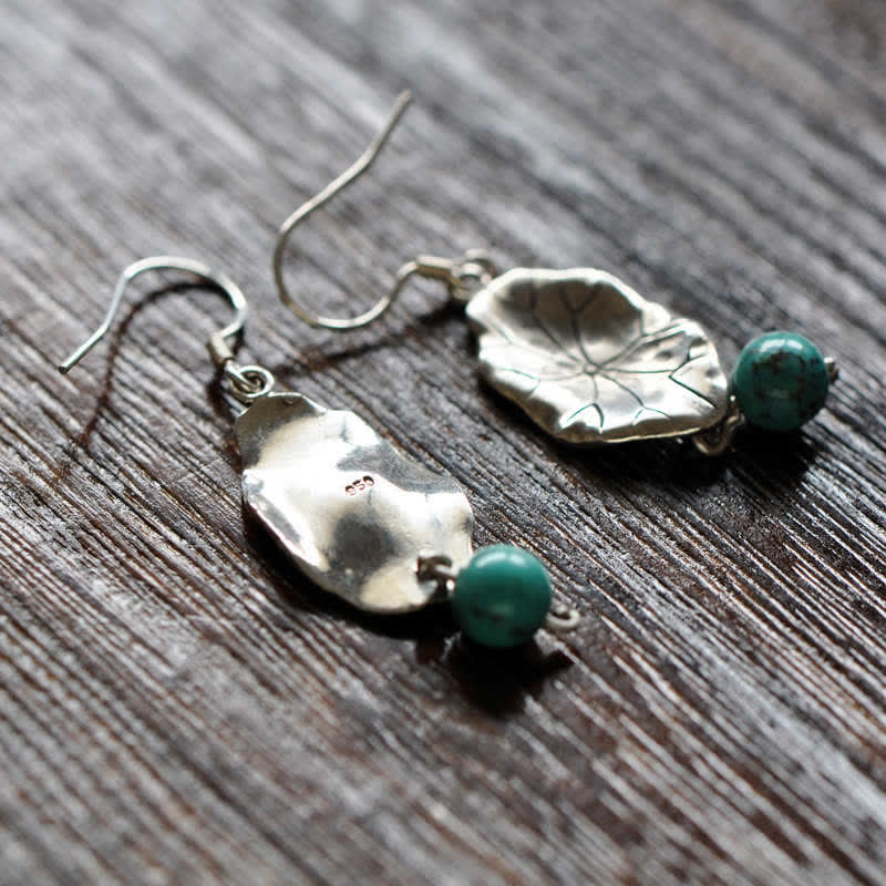 Turquoise Lotus Leaf Drop Earrings | 925 Silver Protection