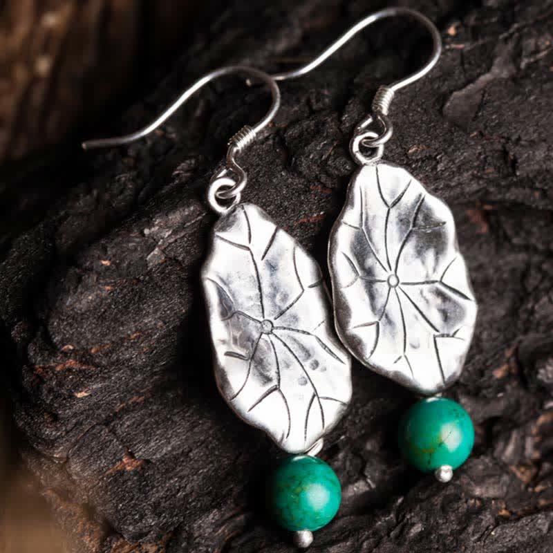 Turquoise Lotus Leaf Drop Earrings | 925 Silver Protection