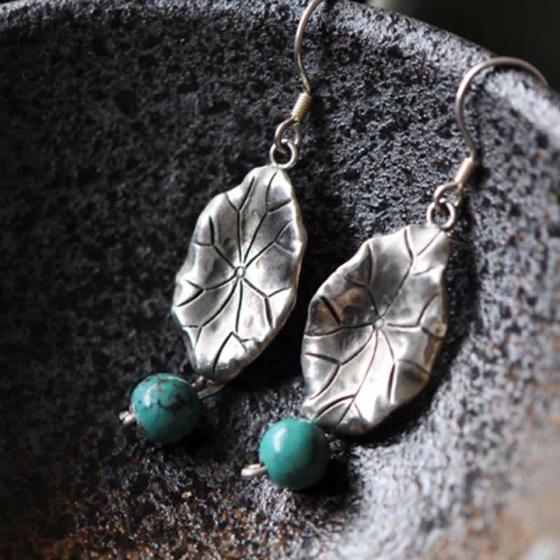 Turquoise Lotus Leaf Drop Earrings | 925 Silver Protection