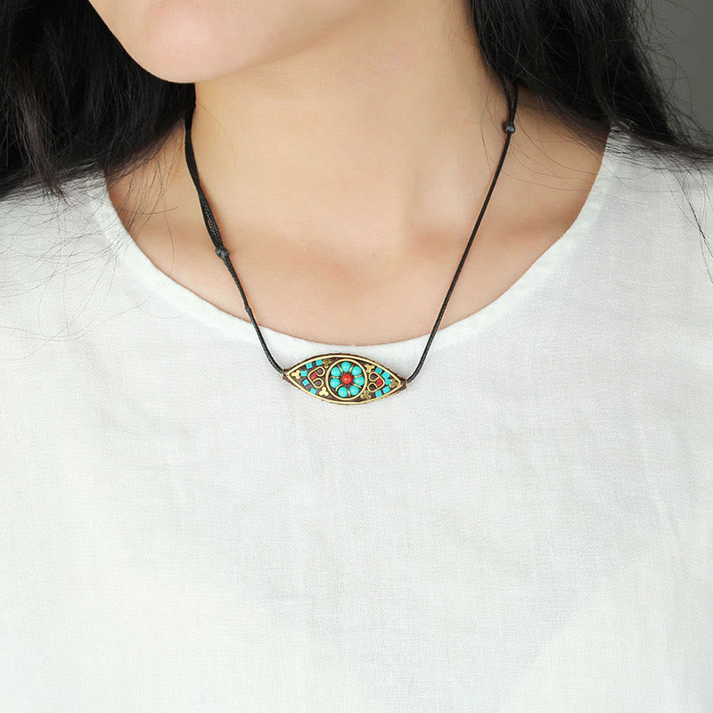 Turquoise Marquise Pattern Protection Strength Necklace Pendant