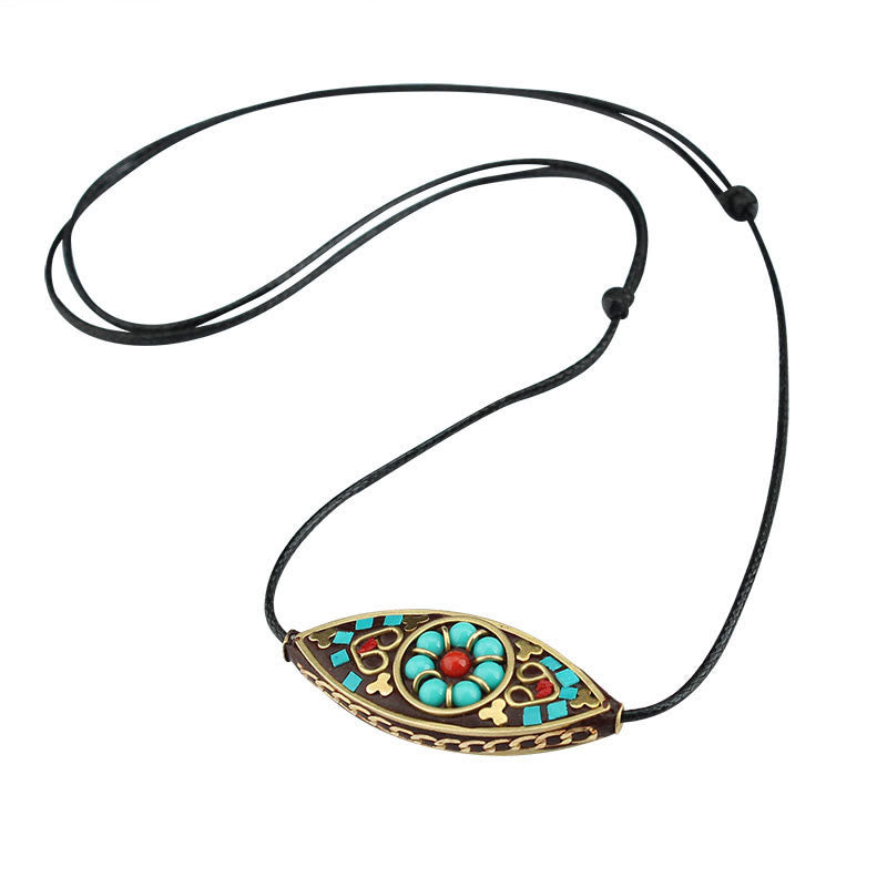 Turquoise Marquise Pattern Protection Strength Necklace Pendant