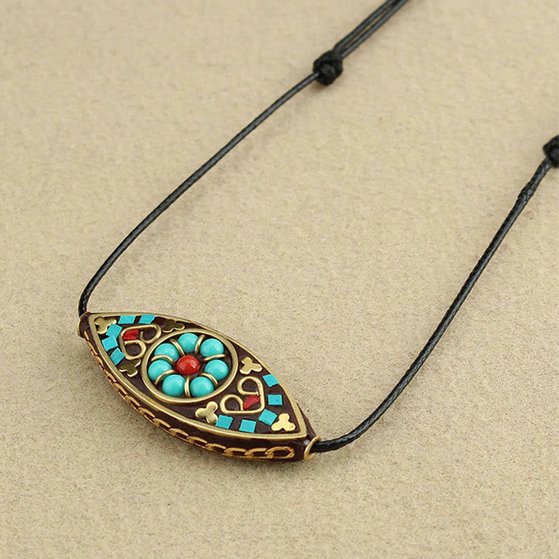 Turquoise Marquise Pattern Protection Strength Necklace Pendant