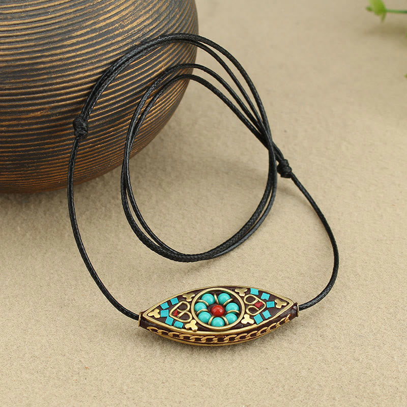 Turquoise Marquise Pattern Protection Strength Necklace Pendant
