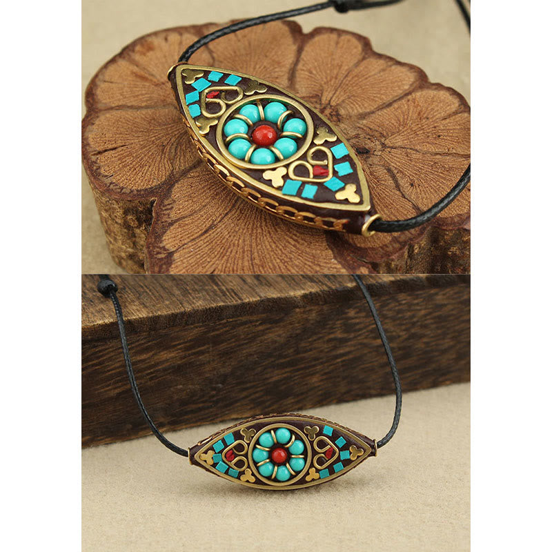 Turquoise Marquise Pattern Protection Strength Necklace Pendant