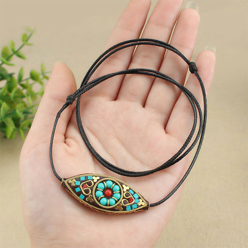 Turquoise Marquise Pattern Protection Strength Necklace Pendant