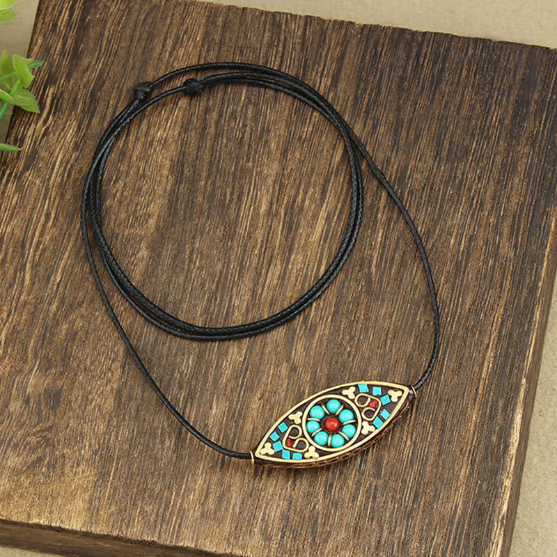 Turquoise Marquise Pattern Protection Strength Necklace Pendant