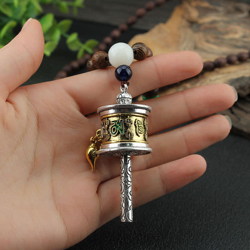 Turquoise Om Mani Padme Hum Prayer Wheel Necklace